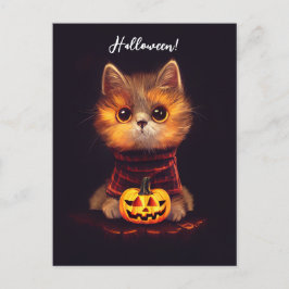 Postal Kleine niedliche Katze im Halloweenkostüm.