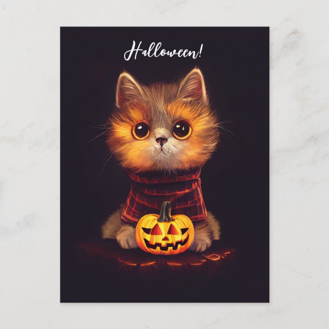 Postal Kleine niedliche Katze im Halloweenkostüm. (Anverso)
