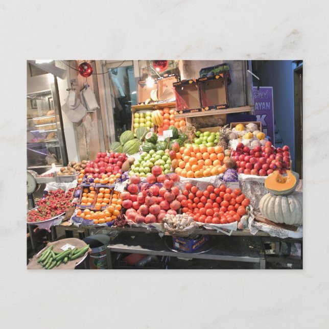 Postal kleurrijke fruitkraam (Anverso)