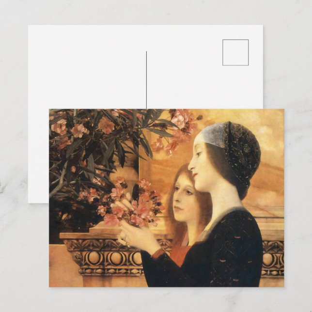 Postal Klimt Dos muchachas con oleandro Art Nouveau (Anverso / Reverso)