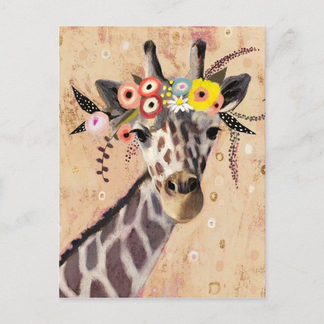 Postal Klimt Giraffe | Corona De Flores (Anverso)