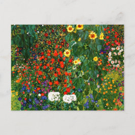 Postal Klimt - Jardín de granja con girasoles