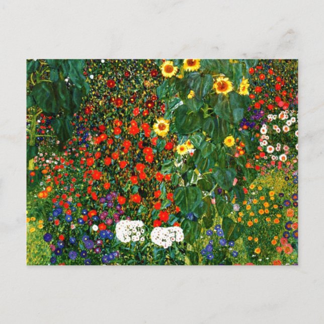 Postal Klimt - Jardín de granja con girasoles (Anverso)