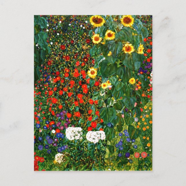 Postal Klimt - Jardín de granja con girasoles (Anverso)