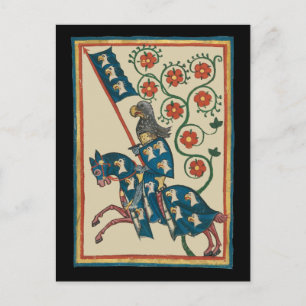 Postal Knight con Eagle Heraldry, medieval del siglo XIV
