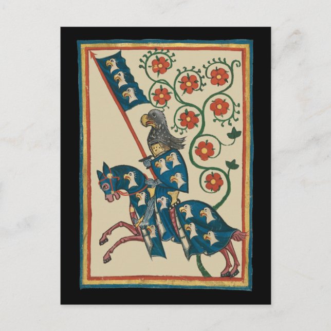 Postal Knight con Eagle Heraldry, medieval del siglo XIV (Anverso)