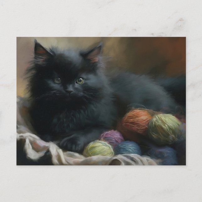 Postal Knition Companion Black Kitten With Yarn (Anverso)