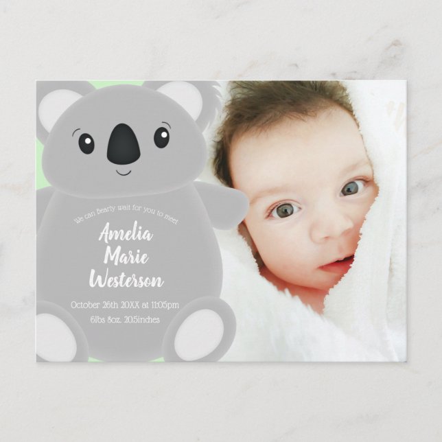 Postal Koala Bear Baby Shower (Anverso)