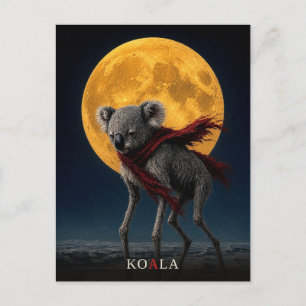 Postal Koala Bufanda Roja gótico Surrealista