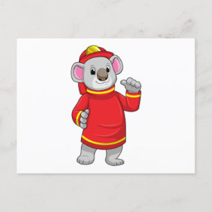 Postal Koala como bombero con casco