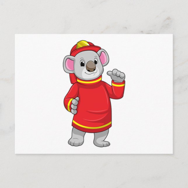 Postal Koala como bombero con casco (Anverso)