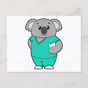 Postal Koala como enfermera con Notepad