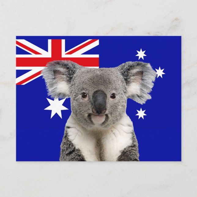 Postal Koala con fondo de bandera australiana (Anverso)