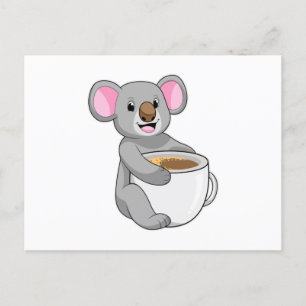 Postal Koala con taza de café