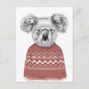 Postal koala de invierno (rojo)