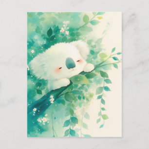 Postal Koala Durmiendo en una Rama con Vegetación en Acua