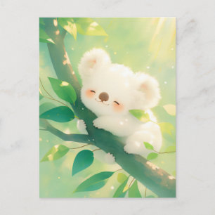 Postal Koala durmiendo en una rama de árbol en un bosque 