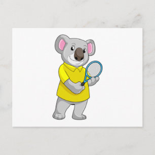 Postal Koala en el tenis con raqueta de tenis