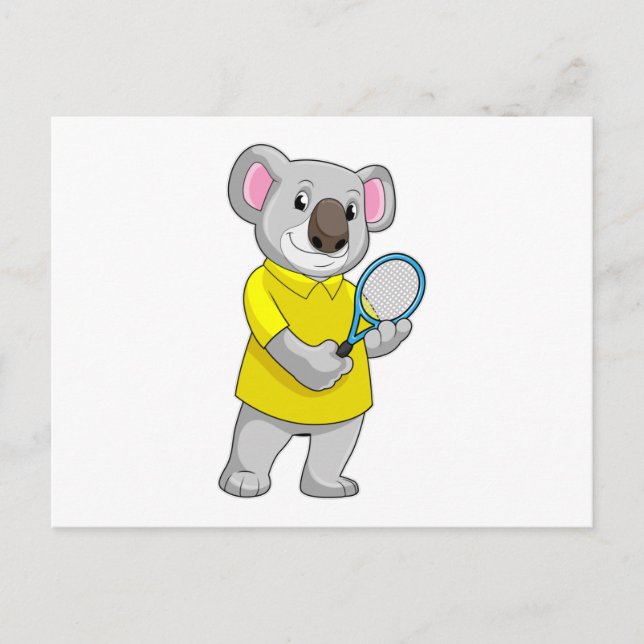 Postal Koala en tenis con raqueta de tenis (Anverso)