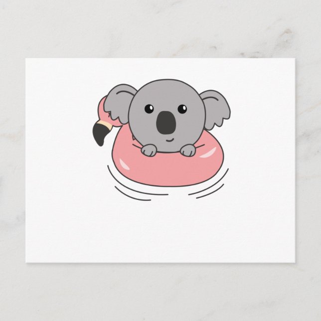 Postal Koala Flamingo Anillos De Baño Animales De Verano (Anverso)