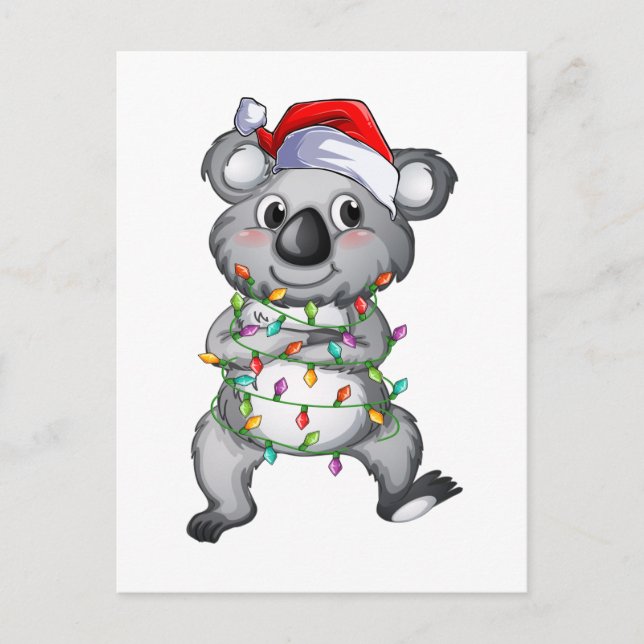Postal Koala lindo en luces de Navidad (Anverso)