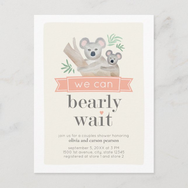 Postal Koala Oso Podemos Abonar Parejas Esperadas Baby Sh (Anverso)