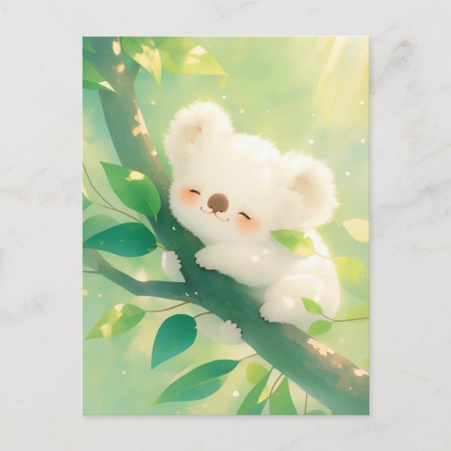 Postal Koala Sleeping on Tree Branch in Sunlit Forest (Anverso)