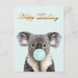 Postal Koala soplando un chicle azul  