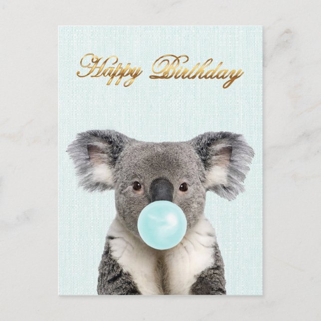 Postal Koala Soplando una Burbuja de Goma Azul    (Anverso)