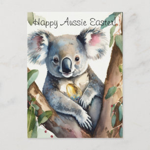 Postal Koala sosteniendo un huevo de Pascua de oro