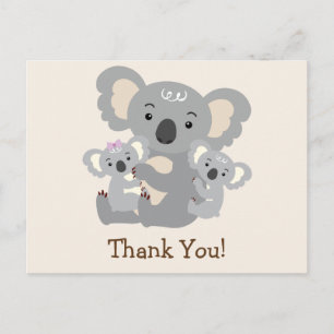 Postal Koala Twins Baby Shower Gracias