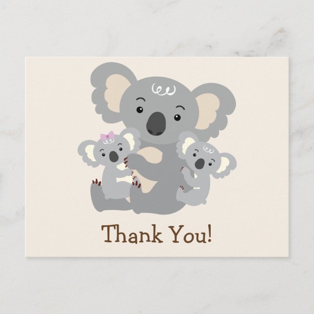 Postal Koala Twins Baby Shower Gracias (Anverso)