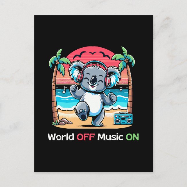 Postal Koala Vibrando en la Playa (Anverso)