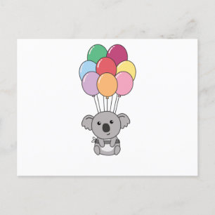 Postal Koala Voló Con Coloridos Globos
