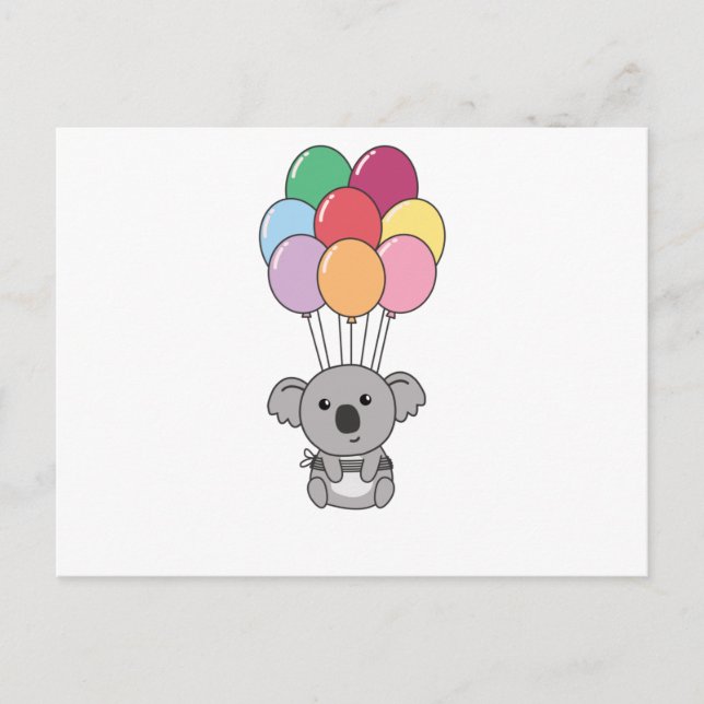 Postal Koala Vuela con Globos Coloridos (Anverso)