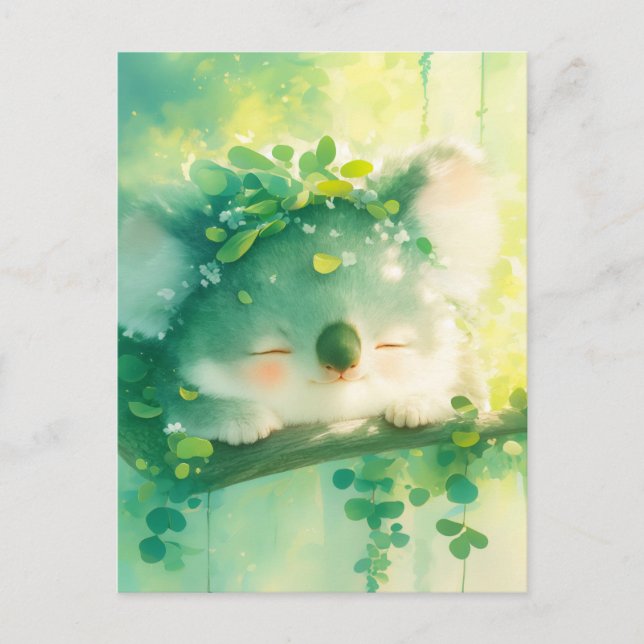 Postal Koala with Leaf Crown in Sunlit Forest (Anverso)
