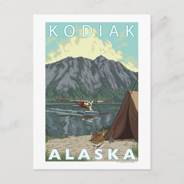 Postal Kodiak, pesca con aviones Alaska Bush (Anverso)