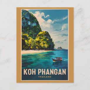 Postal Koh Phangan Tailandia Arte de viaje Vintage