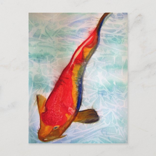 Postal Kohaku Koi arte acuático japonés de peces (Anverso)