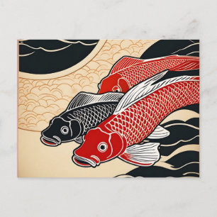Postal Koi Fish japonés vintage