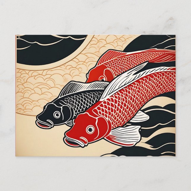 Postal Koi Fish japonés vintage (Anverso)