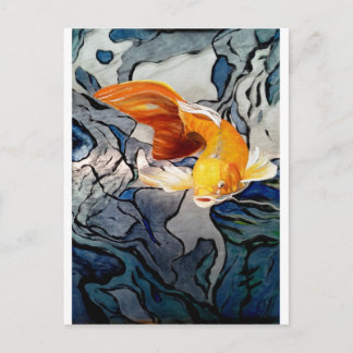 Postal Koi pescado en metalizado "nadando a través de los