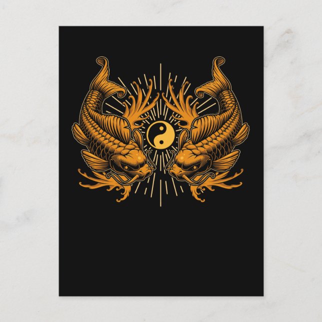 Postal Koi pescado Ying y Yang Japón (Anverso)