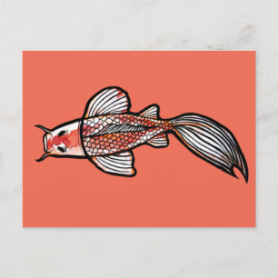 Postal Koi Pond Art Kois Fish Designs Red Calico Koi