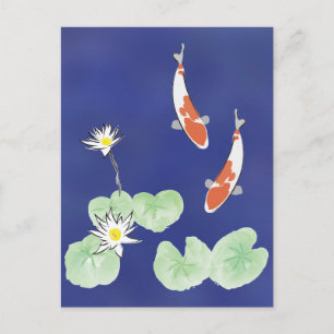 Postal Koi Pond - fondo azul