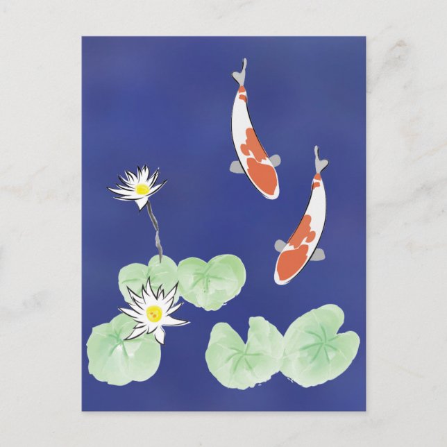 Postal Koi Pond - fondo azul (Anverso)