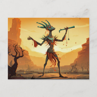 Postal Kokopelli Bailando En El Piso De Cañón