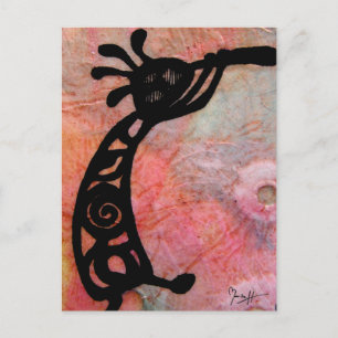 Postal Kokopelli sobre papel de arroz y fondo pintado
