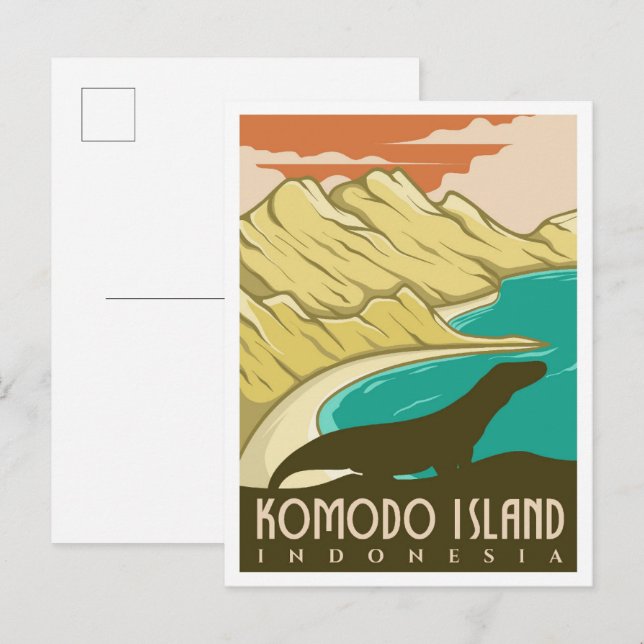Postal Komodo Island Indonesia Viaje de época (Anverso / Reverso)
