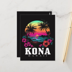 Postal Kona Hawái Flores de Hibisco Hawaiano Surfista